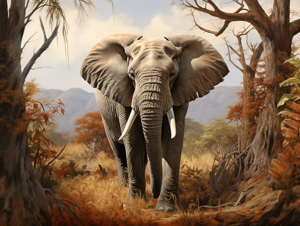 Éléphant d'Afrique Broutant En Afrique Peinture 3