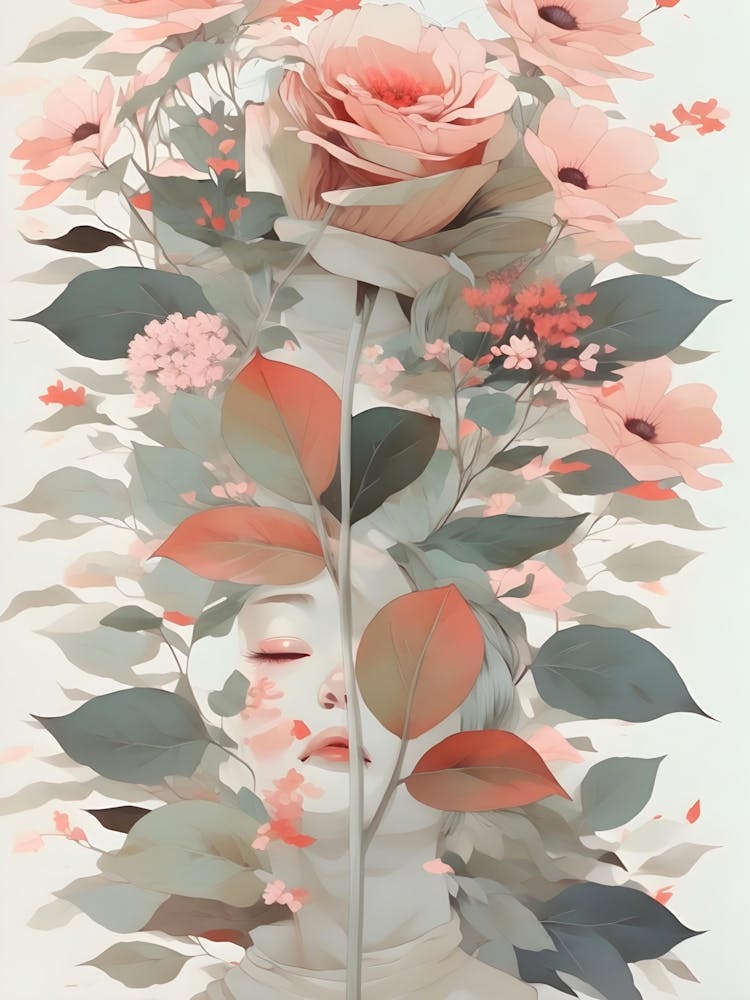 Floral Woman Wall - Lady With Flower Head - Watercolor Abstract Woman With Flowers on Head - Floral Woman Artwork - Woman With Flowers Illustration Poster