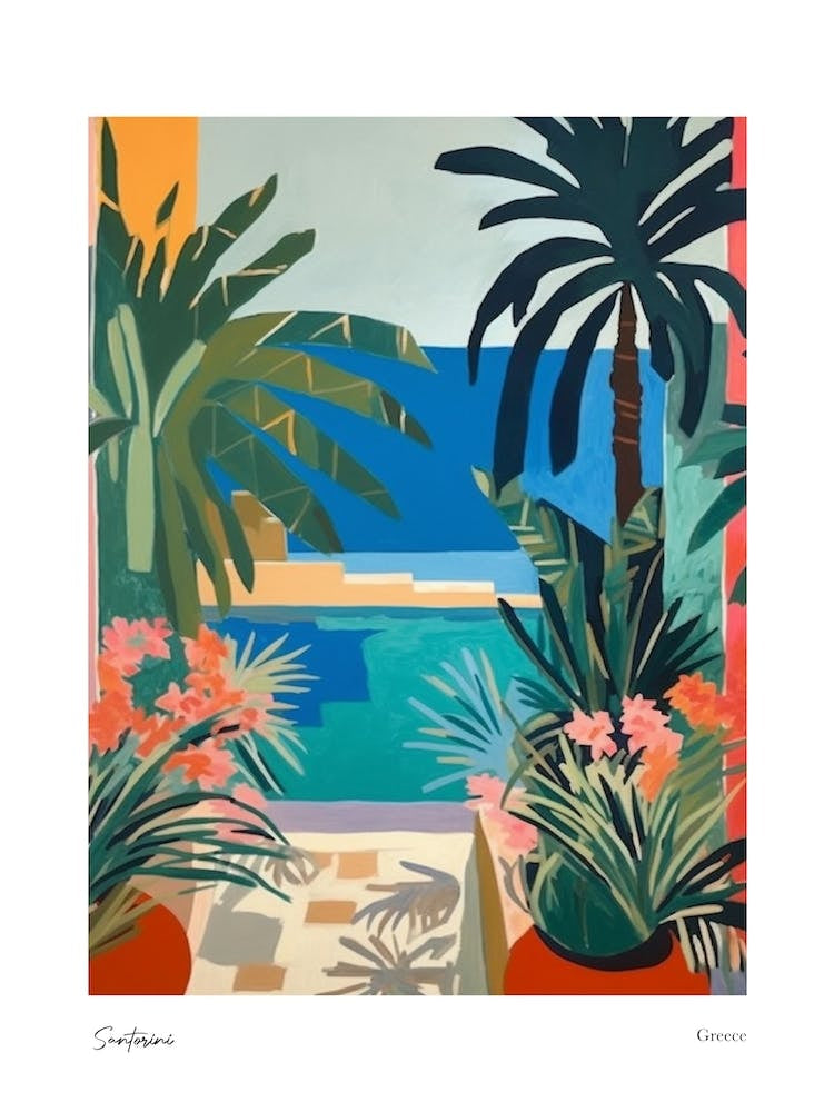 Santorini Greece Matisse Style 2 Watercolour Travel Poster