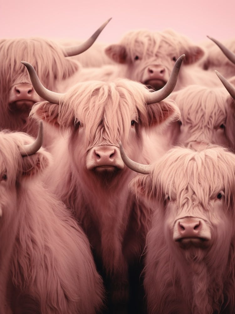 Heard Of Highland Cows Pink Realistic Photography 1