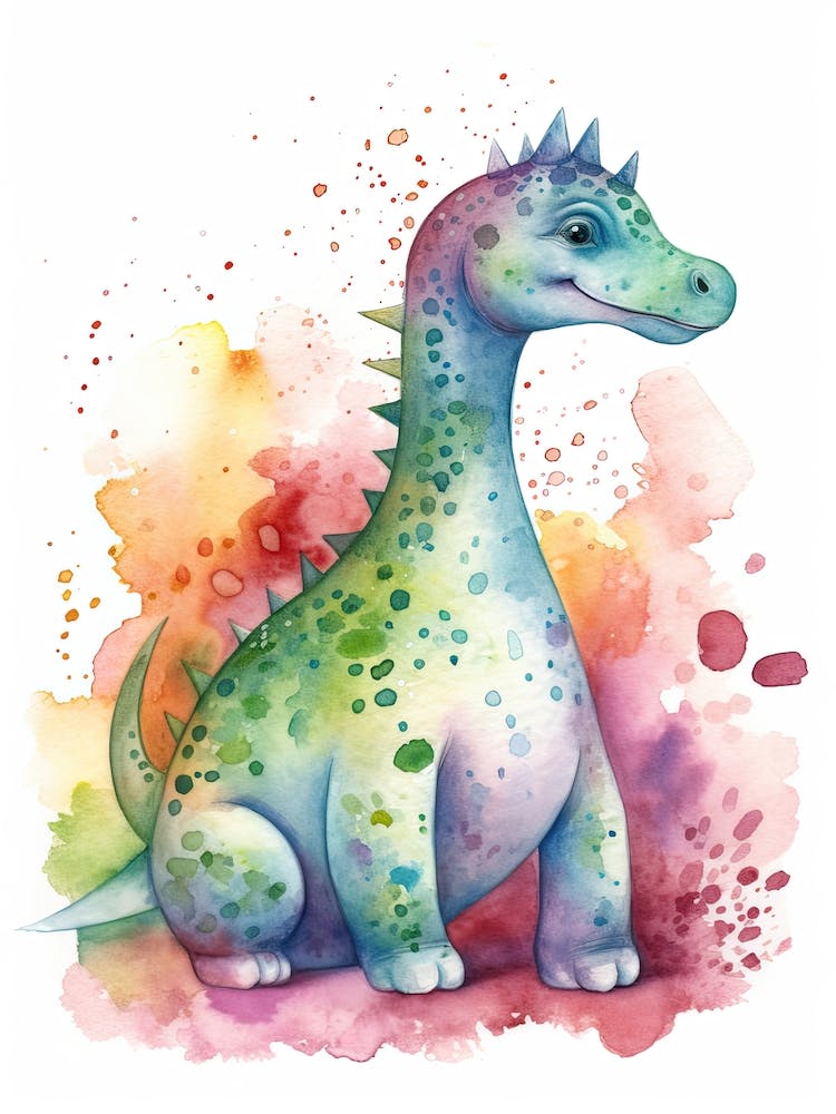 Diplodocus Cute Dinosaur Watercolour 3