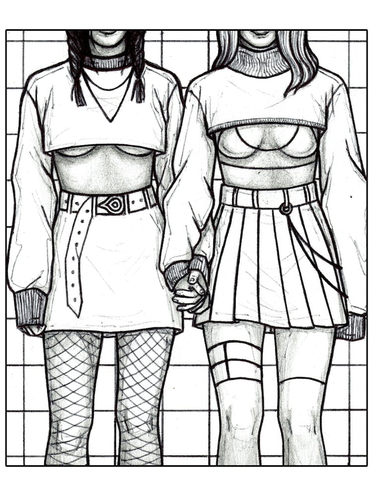 Girls Holding Hands Bw