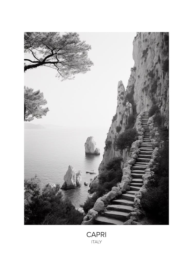 Poster Of Capri, Italy, Black And White Photo 1