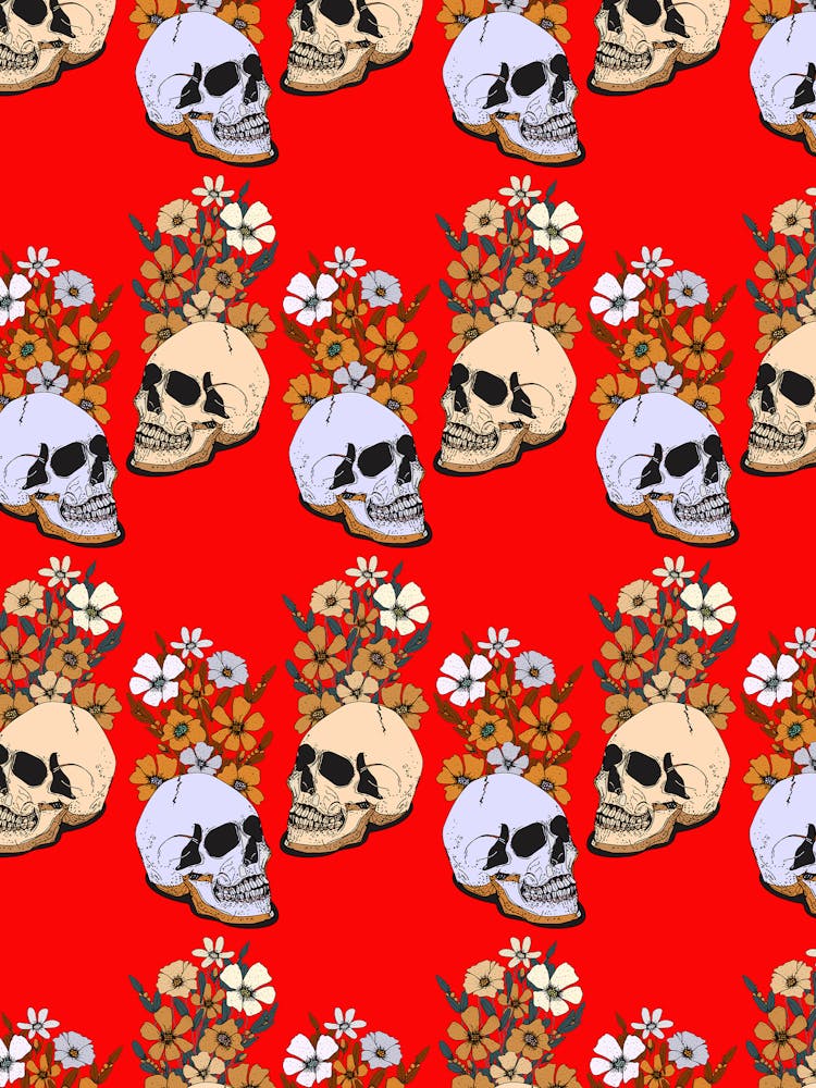 Skulls And Flowers Pattern
