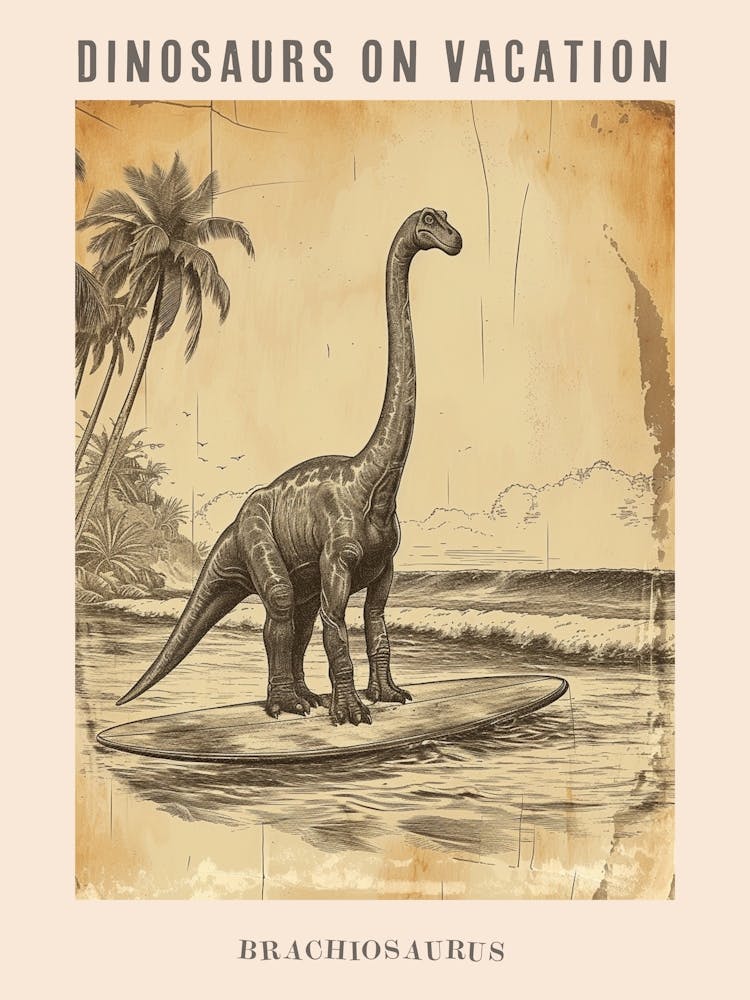 Vintage Brachiosaurus Dinosaurier Auf Einem Surfbrett 2 Poster
