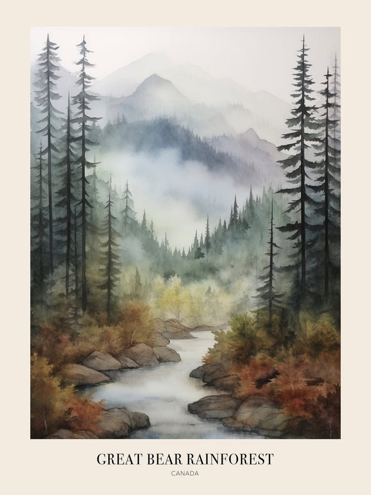 Autumn Forest Landscape Great Bear Rainforest Canada 2 Poster