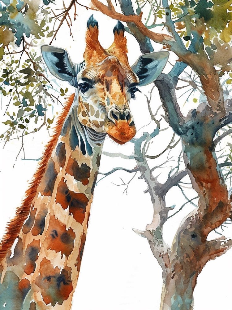 Giraffe Under The Acacia Tree Watercolour 3