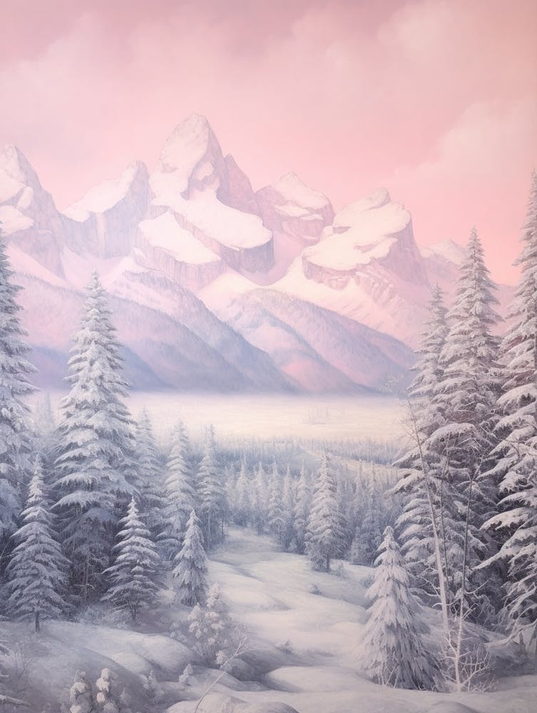 Dreamy Winter Painting Grand Teton National Park United States 1