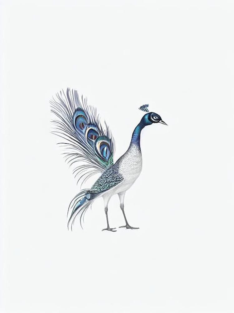 Peacock B&W Pencil Drawing 1 Bird
