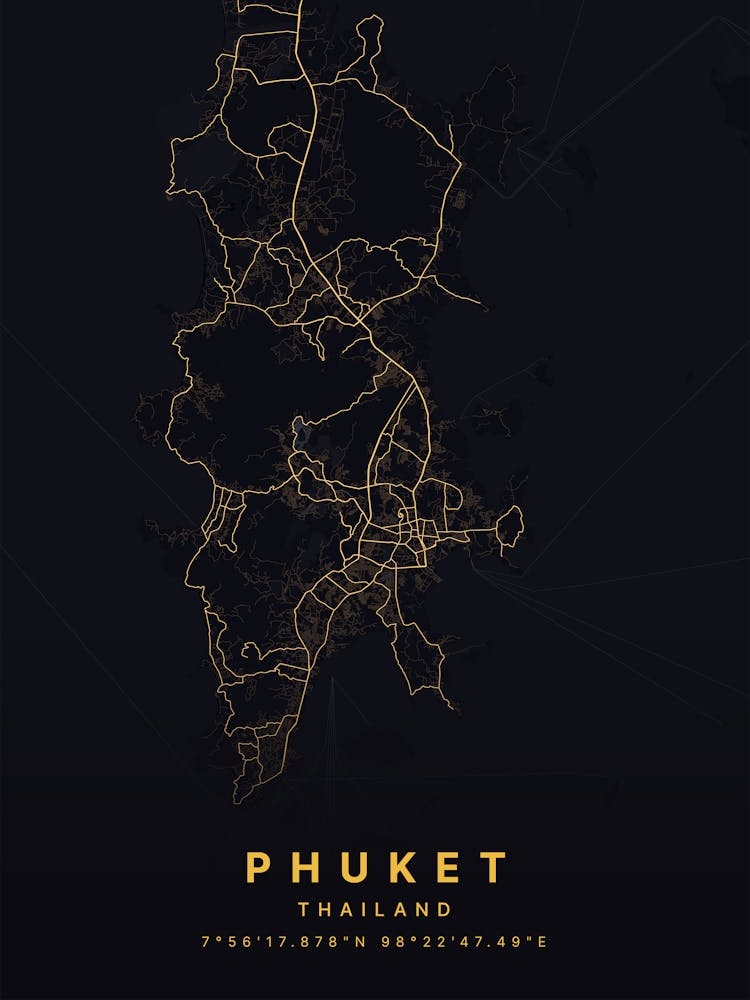 Phuket Thailand Black And Gold Map