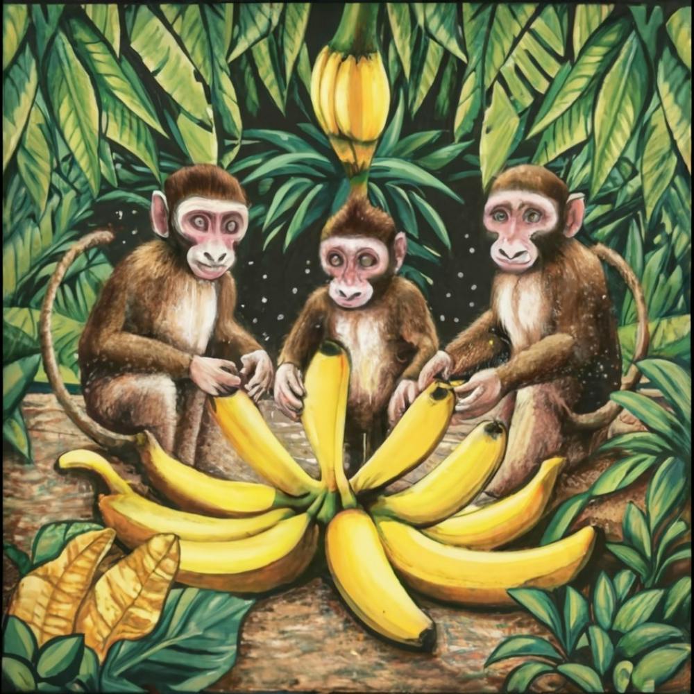 Banana Peeling Monkeys Jungle Jamboree Print Art
