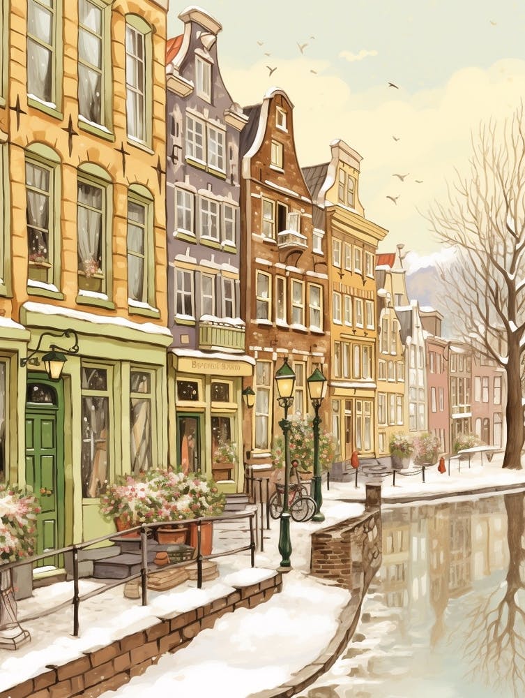 Vintage Winter Illustration Amsterdam Netherlands 1