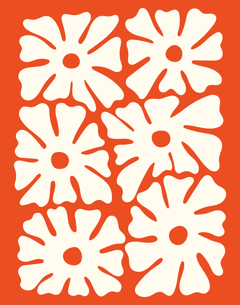 Orange and White Mid Century Flowers