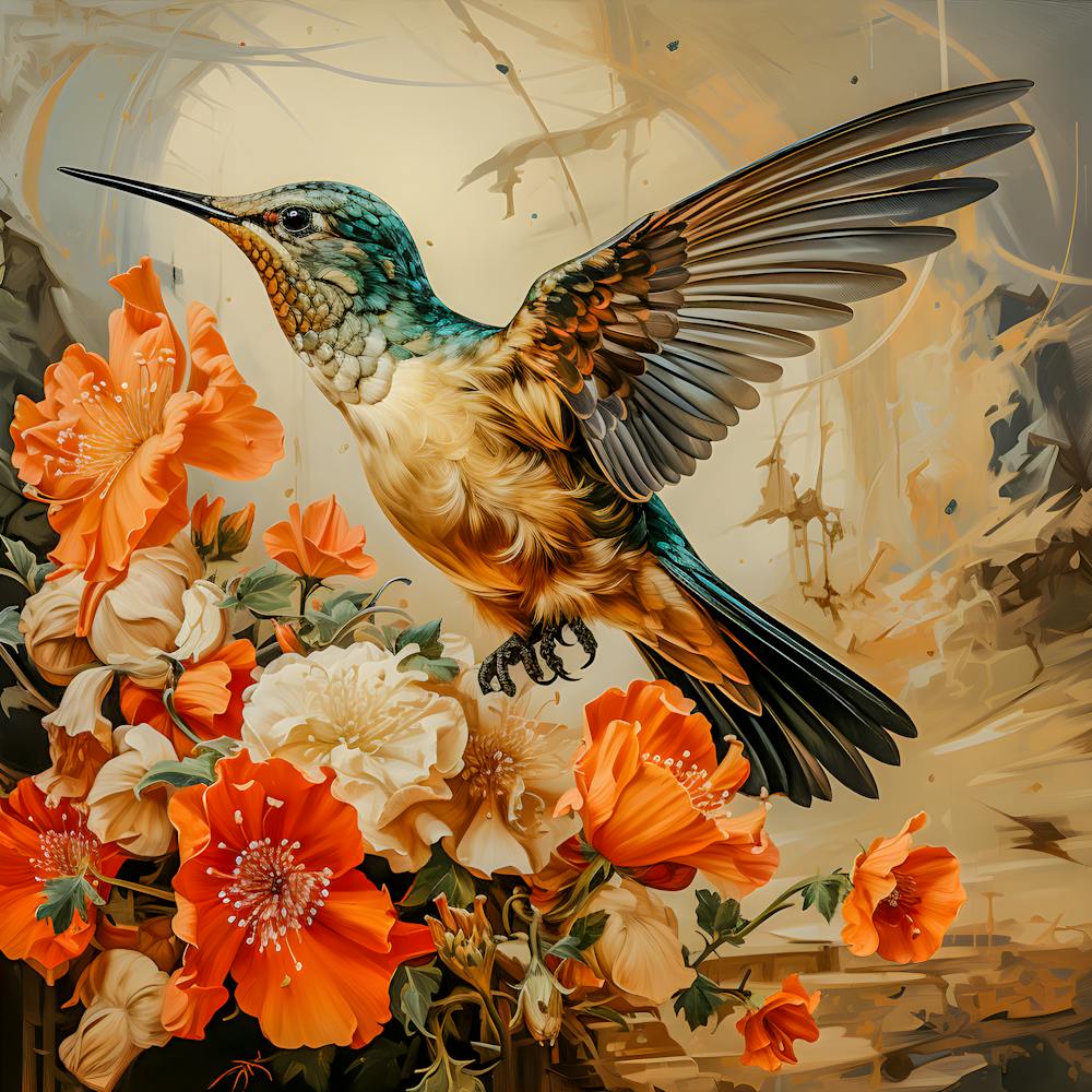 Stunning Hummingbird with Vibrant Orange Flowers – Nature for Home Décor