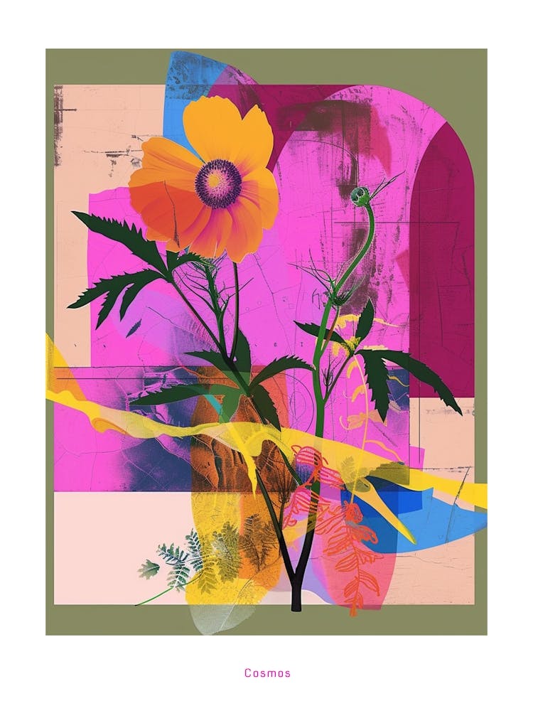 Cosmos 3 Neon Flower Collage Poster
