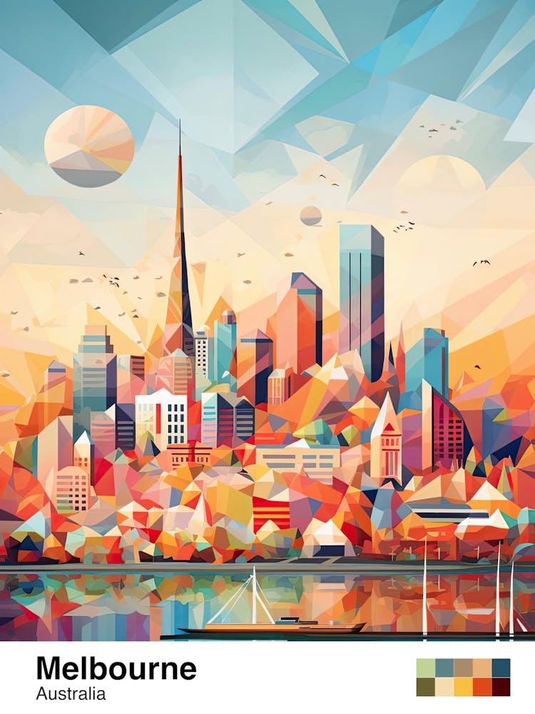 Melbourne, Australia, Geometric Illustration 3 Poster