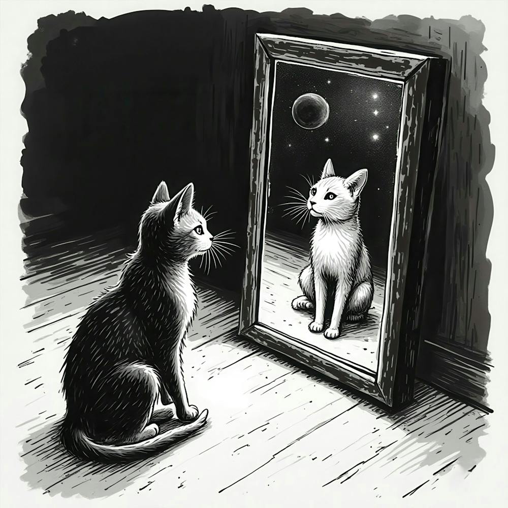 Cat In The Mirror 1