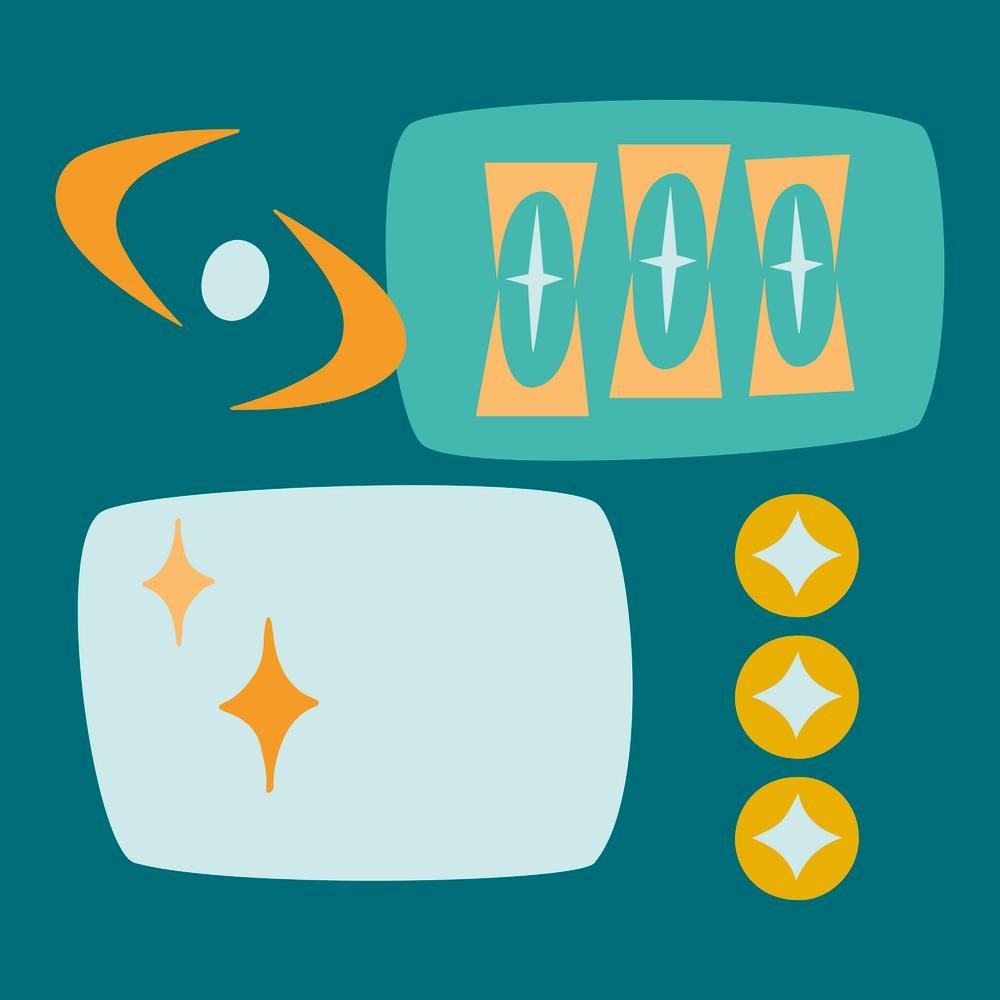 Atomic Age MCM Abstract Teal, Aqua, and Orange