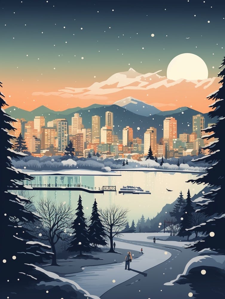 Winterreise Nacht Illustration Vancouver Kanada 3