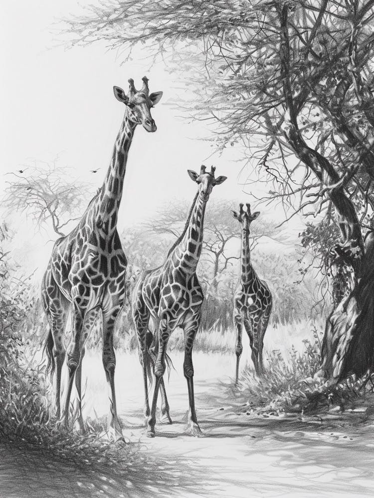 Herd Of Giraffe By The Tree 1