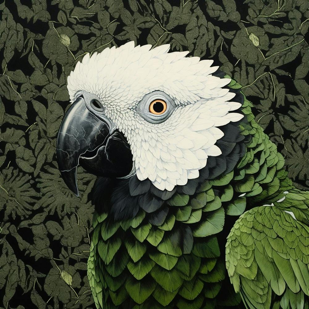 Ohara Koson Inspired Bird Painting Macaw 4 Square