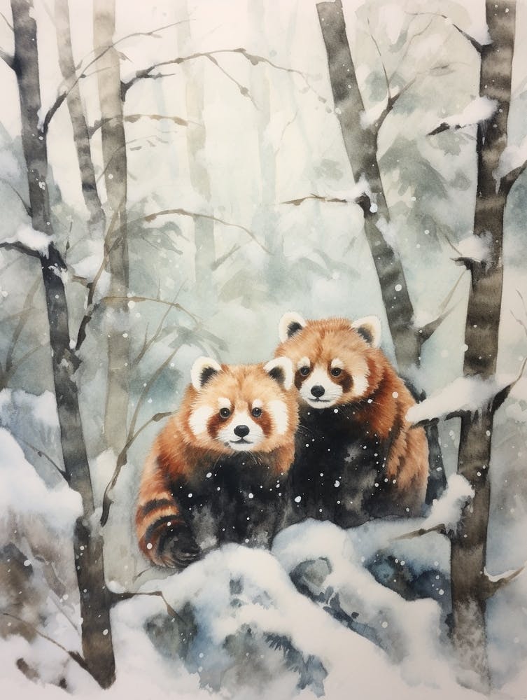 Winter Watercolour Red Panda 2