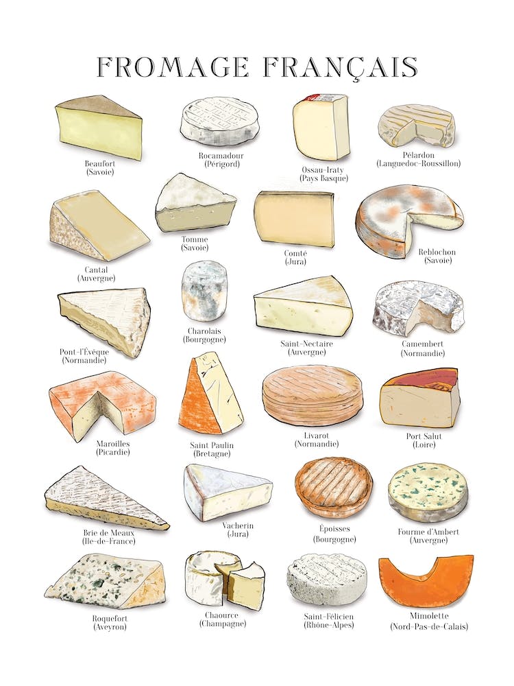 Fromage Francais French Cheese Chart Dining Room