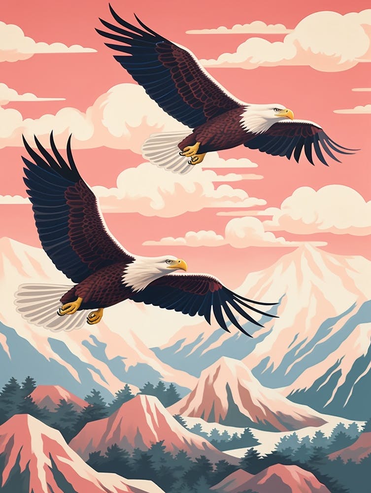 Vintage Japanese Inspired Bird Print Bald Eagle 5