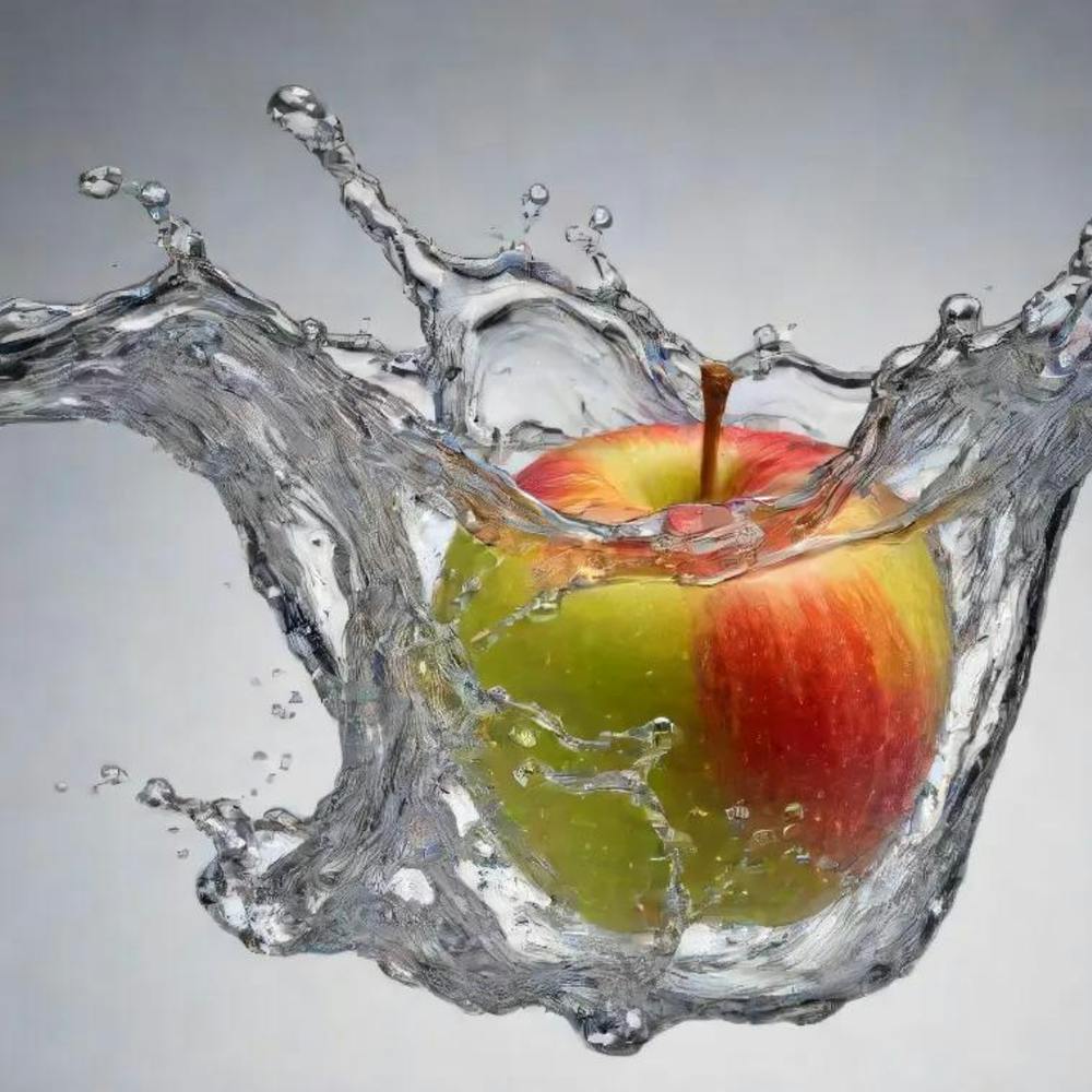 Apfel spritzt Wasser