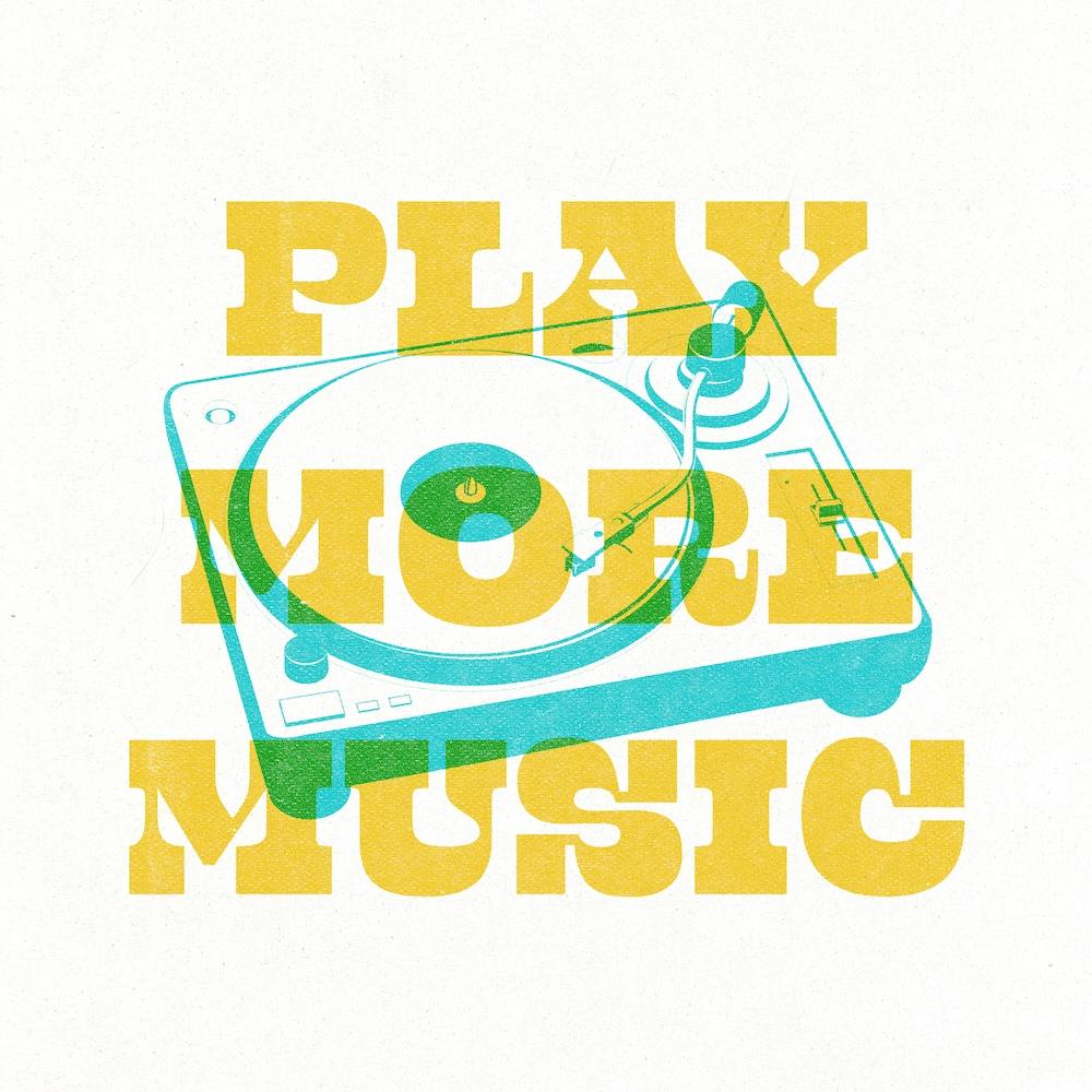 Play More Music Typography Yellow & Blue Square