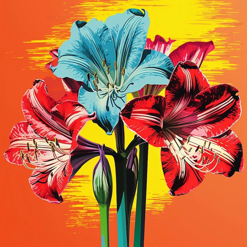 Andy Warhol Style Pop Art Flowers Amaryllis 1 Square