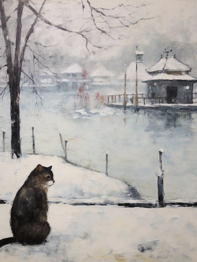 Vintage Winter Animal Painting Mink