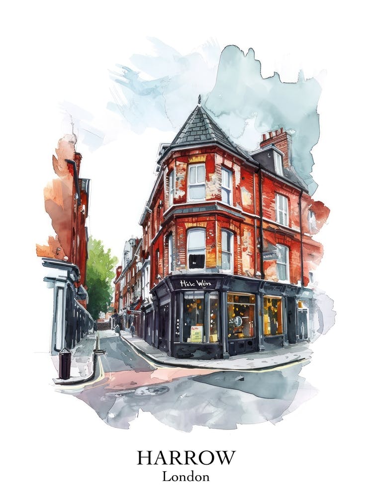 Harrow London Borough   Street Watercolour 2 Poster