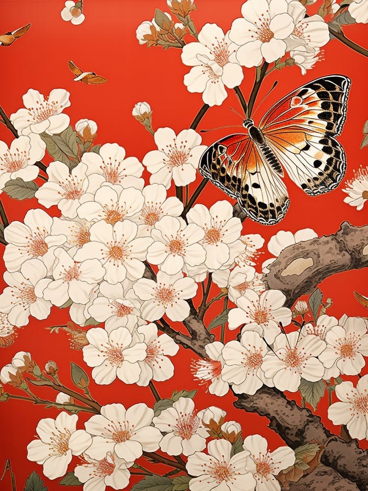 Red Cherry Blossom Butterfly