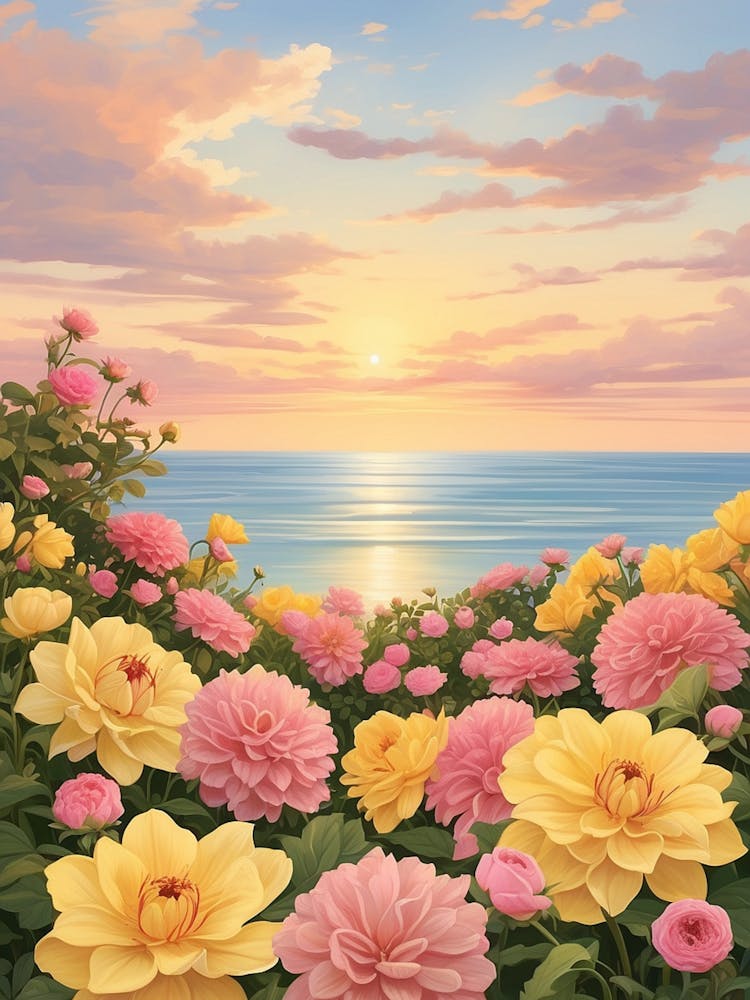 Dahlias At Sunset