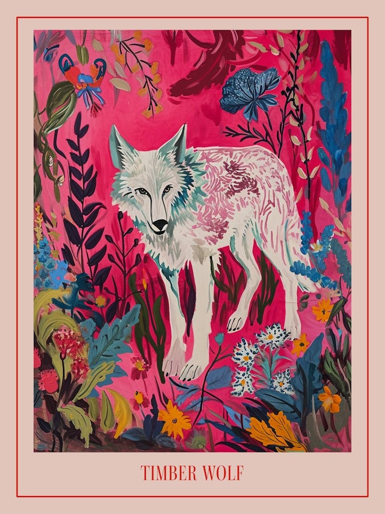 Floral Animal Painting Timber Wolf 2 Poster