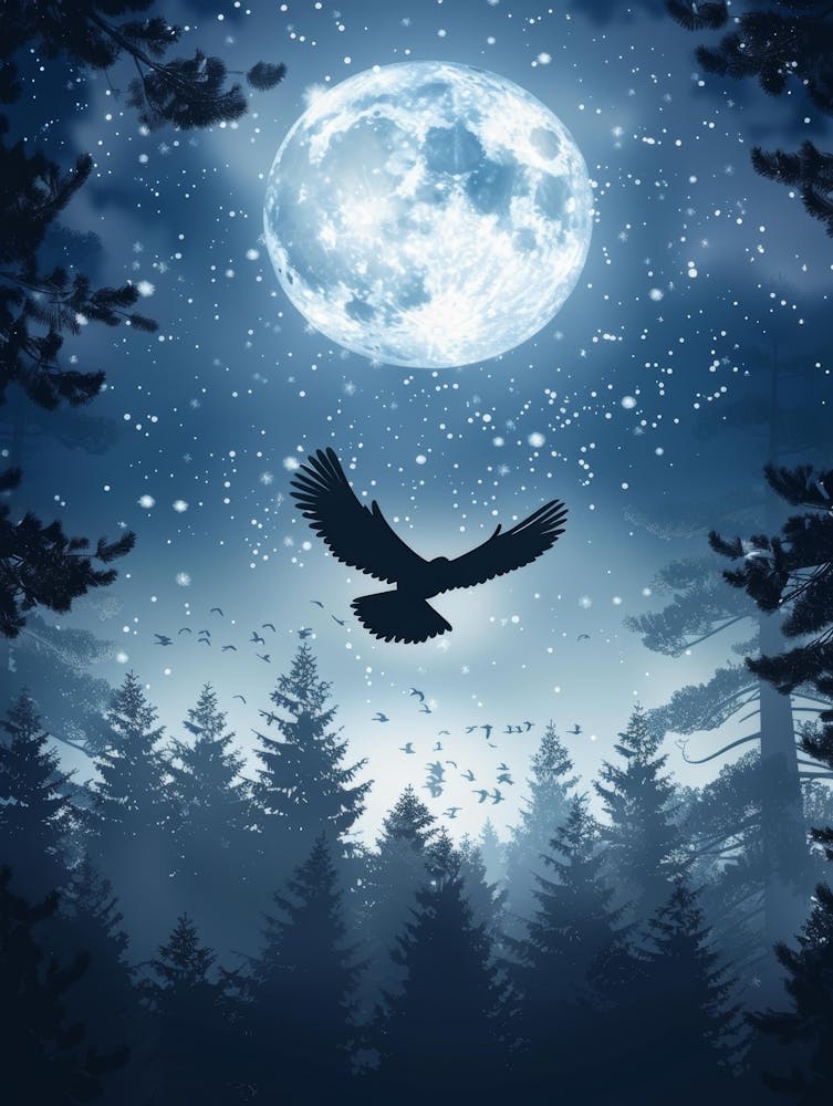 Eagle Flying In The Night Sky