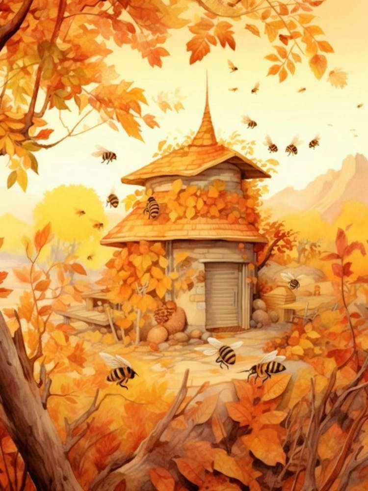 Honey Bee Beehive Watercolour Illustration 3