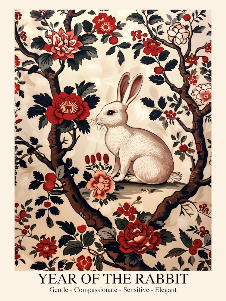 Chinese Lunar Year Of The Rabbit White 2 William Morris Style