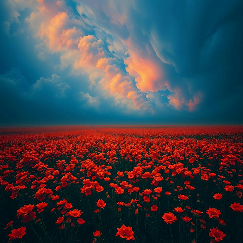 Poppy Field At Sunset
