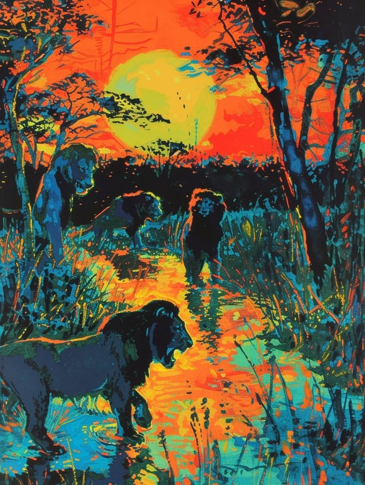 Transvaal Lion Night Hunt Fauvist Painting Painting 3