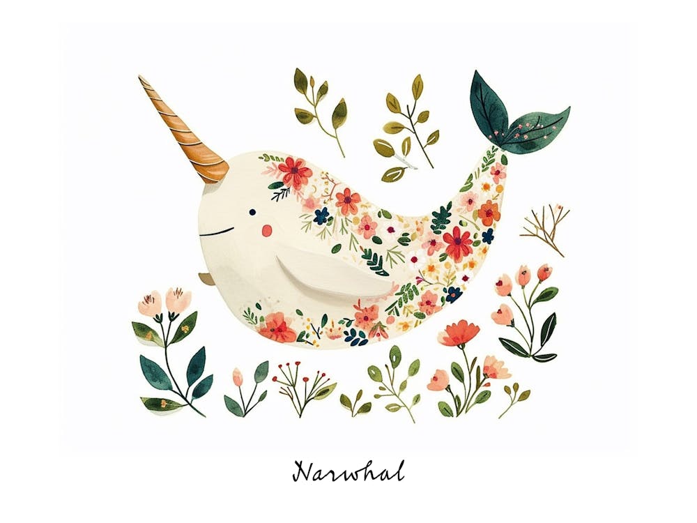 Little Floral Narwhal 1 Poster