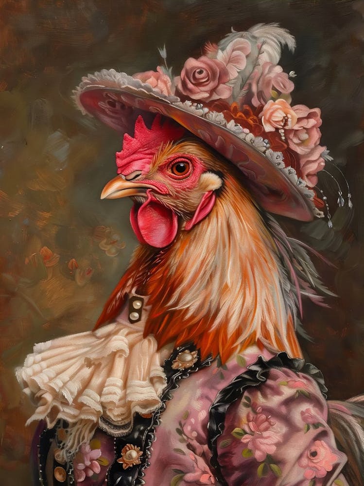 Portrait Animalier Victorien, Impression Vintage Poulet Dame Royale, Art Modifié d'Animal Habillé, Art Imprimable Animalier Renaissance, Cadeau pour Amoureux des Animaux