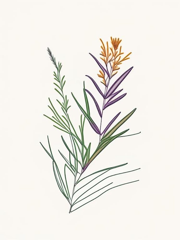 Tarragon Spices And Herbs Minimal Line Drawing