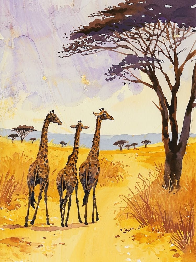 Herde Giraffen Süße Illustration 1