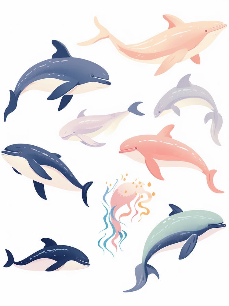Cute Pastel Orca Whale And Sealife 1