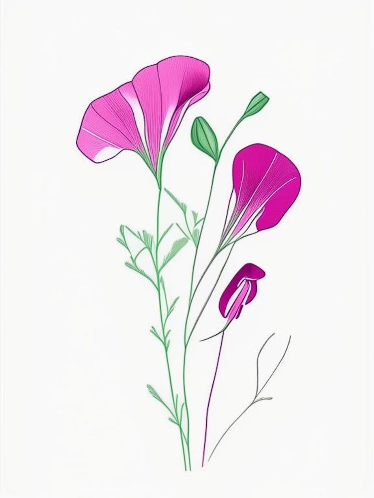 Sweet Pea Floral Minimal Line Drawing 3 Flower