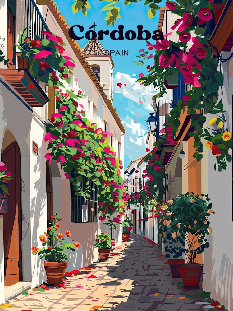 Cordoba Spain Streetview Travel Illustration