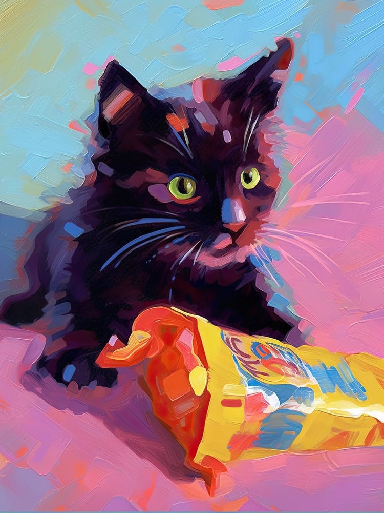 A Black Cat Kitten Oil Painting 8