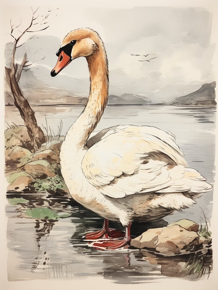 Cygne Aquarelle Animal Contes De Fées 1